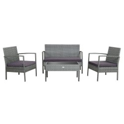 Honhorrs 4-Piece Rattan Patio Conversation Set with Cushions, Loveseat and Glass-Top Coffee Table