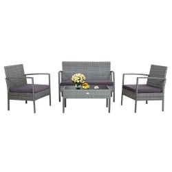 Honhorrs 4-Piece Rattan Patio Conversation Set with Cushions, Loveseat and Glass-Top Coffee Table