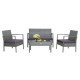 Honhorrs 4-Piece Rattan Patio Conversation Set with Cushions, Loveseat and Glass-Top Coffee Table