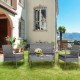 Honhorrs 4-Piece Rattan Patio Conversation Set with Cushions, Loveseat and Glass-Top Coffee Table