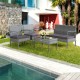 Honhorrs 4-Piece Rattan Patio Conversation Set with Cushions, Loveseat and Glass-Top Coffee Table