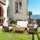 Honhorrs 4-Piece Acacia Wood and PE Rattan Patio Set with Coffee Table and Removable Cushion Covers