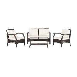 Honhorrs 4-Piece Brown PE Rattan Patio Seating Set with Cushions, Coffee Table and Protective Cover