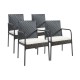 Honhorrs Four Wicker Patio Dining Chairs, Steel Frames with Tied Cushions, Armrests and Foot Pads