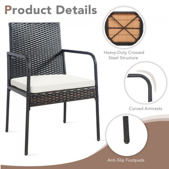 Honhorrs Four Wicker Patio Dining Chairs, Steel Frames with Tied Cushions, Armrests and Foot Pads