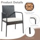 Honhorrs Four Wicker Patio Dining Chairs, Steel Frames with Tied Cushions, Armrests and Foot Pads