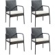 Honhorrs Four Wicker Patio Dining Chairs, Steel Frames with Tied Cushions, Armrests and Foot Pads