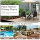 Honhorrs Four Wicker Patio Dining Chairs, Steel Frames with Tied Cushions, Armrests and Foot Pads