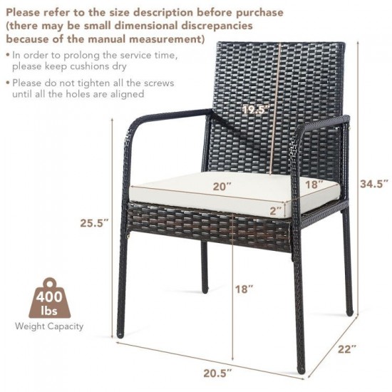 Honhorrs Four Wicker Patio Dining Chairs, Steel Frames with Tied Cushions, Armrests and Foot Pads