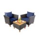 Owlyin Three-Piece Rattan Patio Bistro Set, Cushioned Chairs and Acacia Table with Adjustable Feet