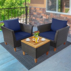 XVX Three-Piece Rattan Patio Bistro Set, Cushioned Chairs and Acacia Table with Adjustable Feet
