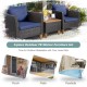 Owlyin Three-Piece Rattan Patio Bistro Set, Cushioned Chairs and Acacia Table with Adjustable Feet