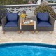 Owlyin Three-Piece Rattan Patio Bistro Set, Cushioned Chairs and Acacia Table with Adjustable Feet