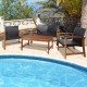 Honhorrs Four-Piece Acacia and PE-Rattan Patio Set, Loveseat, Two Chairs and Matching Coffee Table