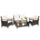 Honhorrs Four-Piece Wicker Conversation Set, Loveseat and Chairs with Cushions and Coffee Table