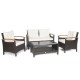 Honhorrs Four-Piece Wicker Conversation Set, Loveseat and Chairs with Cushions and Coffee Table