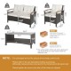 Honhorrs Four-Piece Wicker Conversation Set, Loveseat and Chairs with Cushions and Coffee Table
