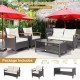 Honhorrs Four-Piece Wicker Conversation Set, Loveseat and Chairs with Cushions and Coffee Table