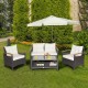 Honhorrs Four-Piece Wicker Conversation Set, Loveseat and Chairs with Cushions and Coffee Table