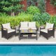 Honhorrs Four-Piece Wicker Conversation Set, Loveseat and Chairs with Cushions and Coffee Table