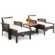 Owlyin Five-Piece Wicker Patio Lounge Group, Cushions and Ottomans with Acacia Wood Serving Table