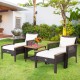 Owlyin Five-Piece Wicker Patio Lounge Group, Cushions and Ottomans with Acacia Wood Serving Table