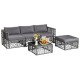 Honhorrs Five-Piece PE Rattan Patio Lounge Set, Cushioned Ottoman and Tempered Glass Coffee Table