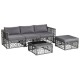 Honhorrs Five-Piece PE Rattan Patio Lounge Set, Cushioned Ottoman and Tempered Glass Coffee Table