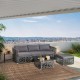 Honhorrs Five-Piece PE Rattan Patio Lounge Set, Cushioned Ottoman and Tempered Glass Coffee Table