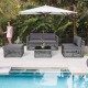 Honhorrs Five-Piece PE Rattan Patio Lounge Set, Cushioned Ottoman and Tempered Glass Coffee Table