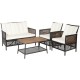 Honhorrs Four-Piece Wicker Patio Seating with Cushions and a Two-Level Acacia-Top Coffee Table
