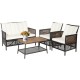 Honhorrs Four-Piece Wicker Patio Seating with Cushions and a Two-Level Acacia-Top Coffee Table