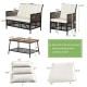 Honhorrs Four-Piece Wicker Patio Seating with Cushions and a Two-Level Acacia-Top Coffee Table