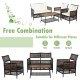 Honhorrs Four-Piece Wicker Patio Seating with Cushions and a Two-Level Acacia-Top Coffee Table