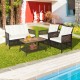 Honhorrs Four-Piece Wicker Patio Seating with Cushions and a Two-Level Acacia-Top Coffee Table