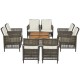 Honhorrs Five-Piece Wicker Patio Seating, Cushioned Armrests and Acacia-Top Table with Lower Shelf
