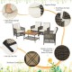 Honhorrs Five-Piece Wicker Patio Seating, Cushioned Armrests and Acacia-Top Table with Lower Shelf
