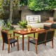 Honhorrs Acacia and Rattan Patio Dining Set: Table, Loveseat and Two Chairs with Tuck-Away Storage
