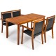 Honhorrs Acacia and Rattan Patio Dining Set: Table, Loveseat and Two Chairs with Tuck-Away Storage