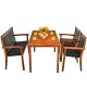 Honhorrs Acacia and Rattan Patio Dining Set: Table, Loveseat and Two Chairs with Tuck-Away Storage