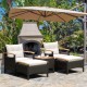 Owlyin Five-Piece Patio Lounge Set, Acacia and Rattan Chairs with Two Ottomans and a Coffee Table