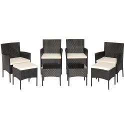 XVX Eight-Piece Wicker Patio Set, Four Chairs, Two Ottomans and Two Glass Tables with Cushions