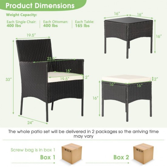 Honhorrs Eight-Piece Wicker Patio Set, Four Chairs, Two Ottomans and Two Glass Tables with Cushions