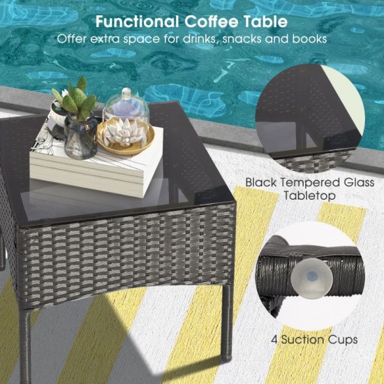 Honhorrs Eight-Piece Wicker Patio Set, Four Chairs, Two Ottomans and Two Glass Tables with Cushions