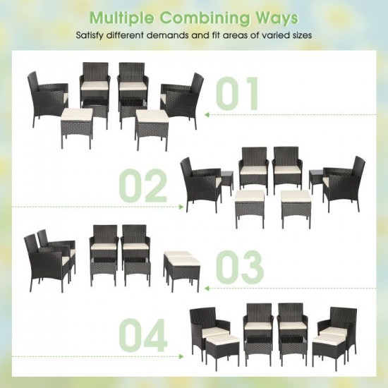 Honhorrs Eight-Piece Wicker Patio Set, Four Chairs, Two Ottomans and Two Glass Tables with Cushions