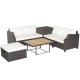 Honhorrs Seven-Piece Wicker Patio Set, Cushion Storage and Acacia Table with Two Convertible Heights