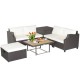 Honhorrs Seven-Piece Wicker Patio Set, Cushion Storage and Acacia Table with Two Convertible Heights