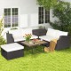 Honhorrs Seven-Piece Wicker Patio Set, Cushion Storage and Acacia Table with Two Convertible Heights