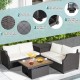 Honhorrs Seven-Piece Wicker Patio Set, Cushion Storage and Acacia Table with Two Convertible Heights