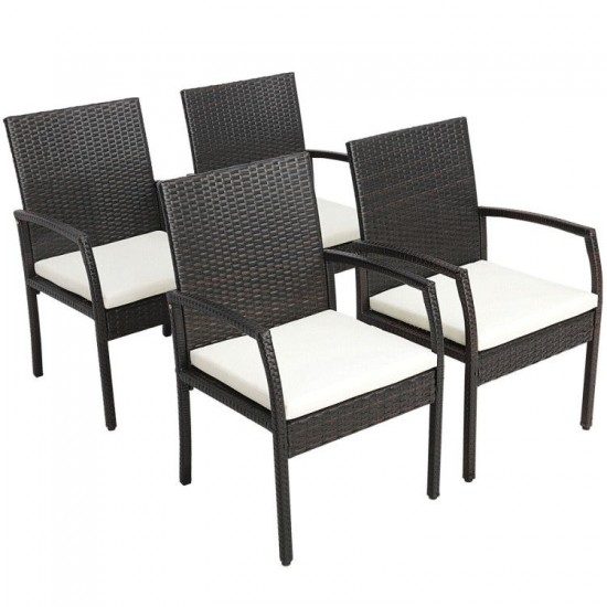 Honhorrs Four PE Wicker Patio Dining Armchairs, Cushioned Sixteen-Inch Seats with Adjustable Feet